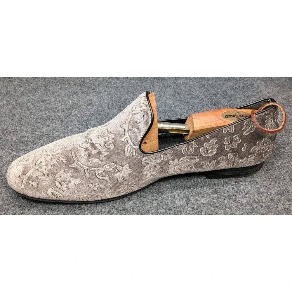 Giorgio Brutini Men’s 13 Gray Velvet Smoking Slippers Floral Pattern Dress...